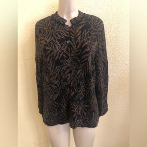 Peruvian Connection black/brown print button down sweater size XL